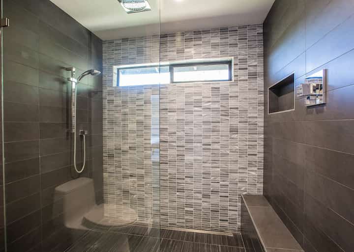 A walk in shower adds safety for those with accessibility issues in Diamond Bar, CA.